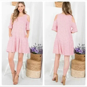 BNWT Drop-waist cold-shoulder knit dress, pink and white striped